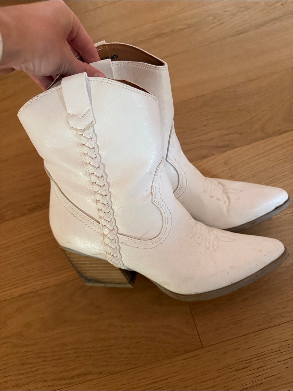 Dolce Vita White Braided Western Ankle Boots